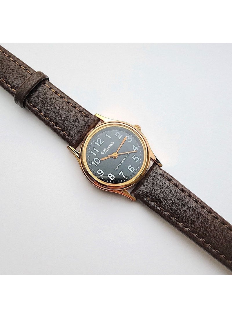 Tekno Trust Retro Strap Women's Wristwatch, Vintage Design, Classic Design, Rose Gold, Dark Brown Strap  - Image 5