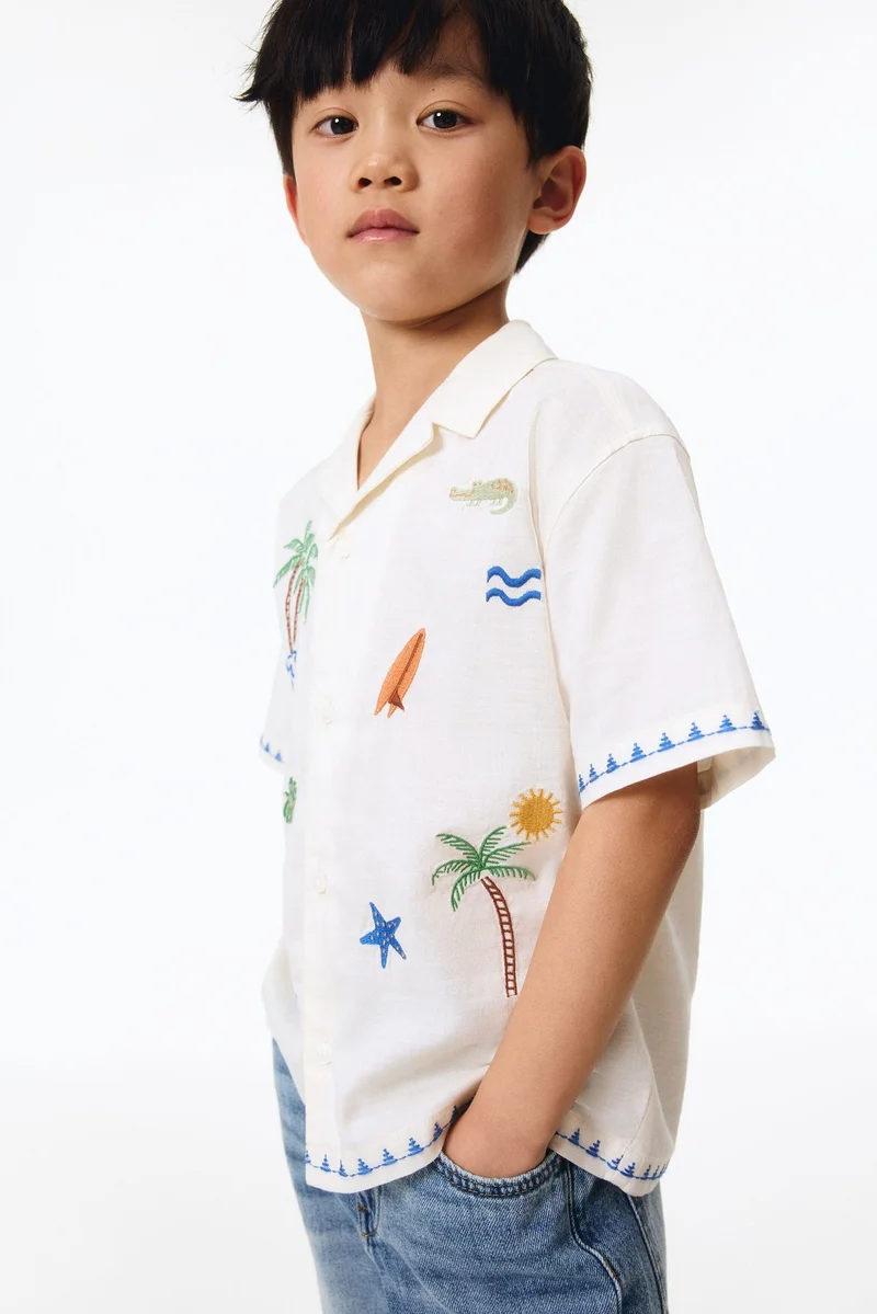 H&M Embroidered cotton resort shirt