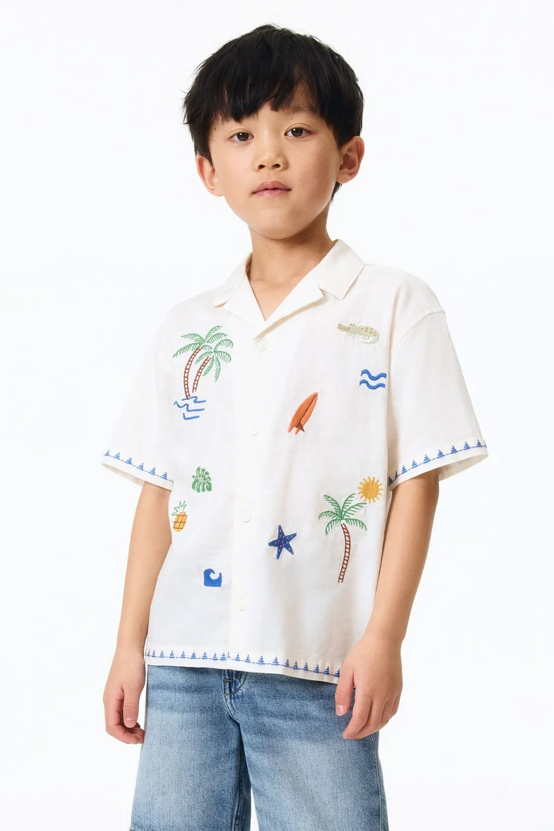 H&M Embroidered cotton resort shirt