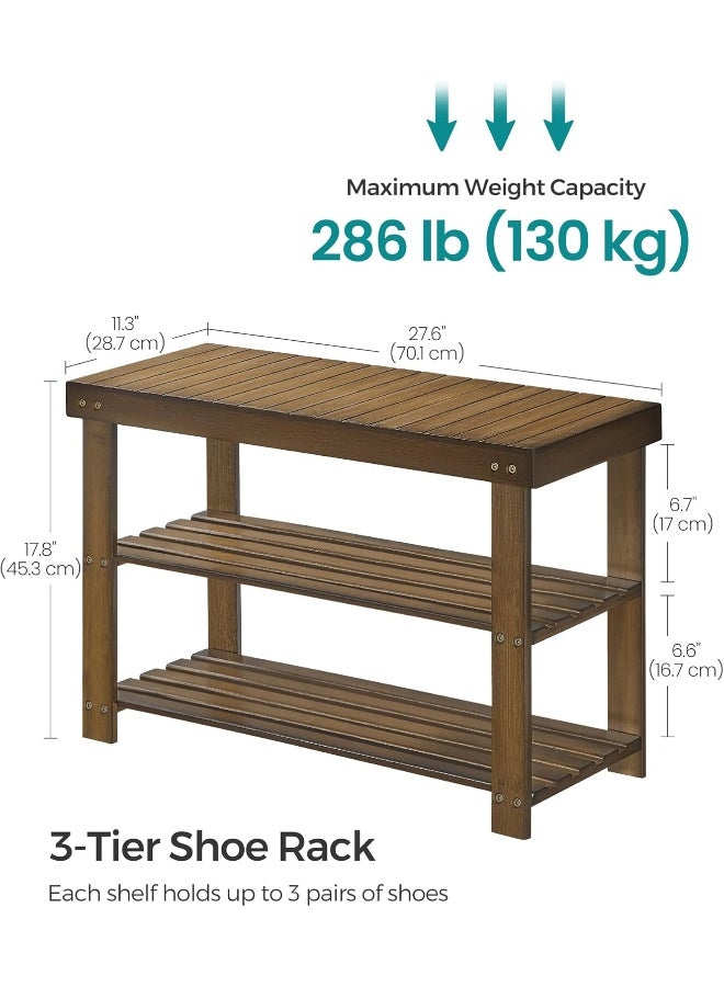SONGMICS Shoe Rack Bench, 3-Tier Bamboo Shoe Storage Organizer, Entryway Bench, Holds Up to 129.7 kg, 28.7 x 70.1 x 45.2 cm, for Entryway Bathroom Bedroom, Walnut Colour ULBS04WL - Image 3