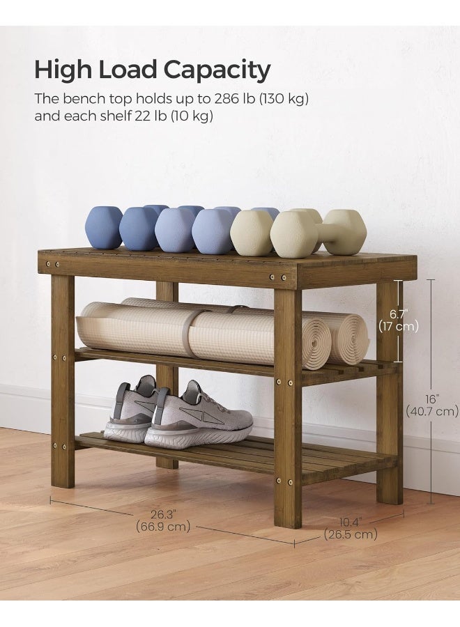 SONGMICS Shoe Rack Bench, 3-Tier Bamboo Shoe Storage Organizer, Entryway Bench, Holds Up to 129.7 kg, 28.7 x 70.1 x 45.2 cm, for Entryway Bathroom Bedroom, Walnut Colour ULBS04WL - Image 4