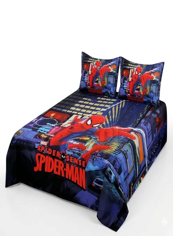 WARISI Spiderman Kids Bedsheet Double Bed 90x100 Inches Red | Cartoon Superhero Bedding Set for Boys | Soft Glace Cotton Bed Cover for Children | Printed Double Size Bedsheet for Kids Room - Image 1