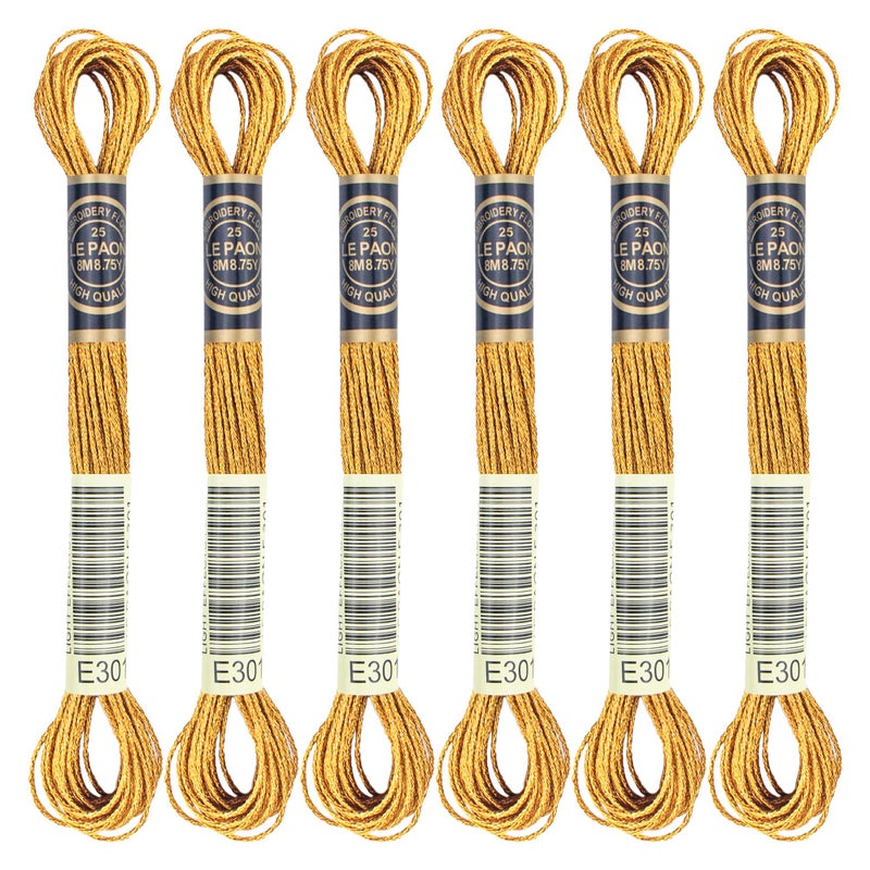 6 Skeins Embroidery Thread Metallic Bronze Embroidery Floss Friendship Bracelet String Polyester CrossStitch Threads for Hand Embroidery String Art