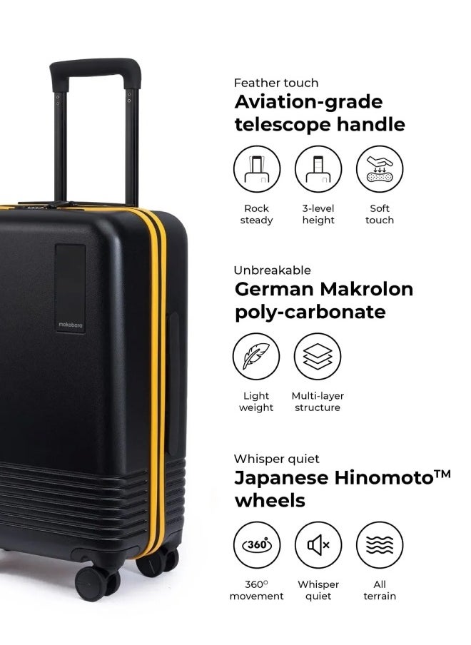 MOKOBARA The Cabin Luggage Hardsided 8 Hinomoto Wheels Small Trolley (Black & Yellow) - pzsku/ZE9F207A2AA225E27A3EBZ/45/_/1733811505/35084293-6a33-4c95-ab72-89957894dbb0