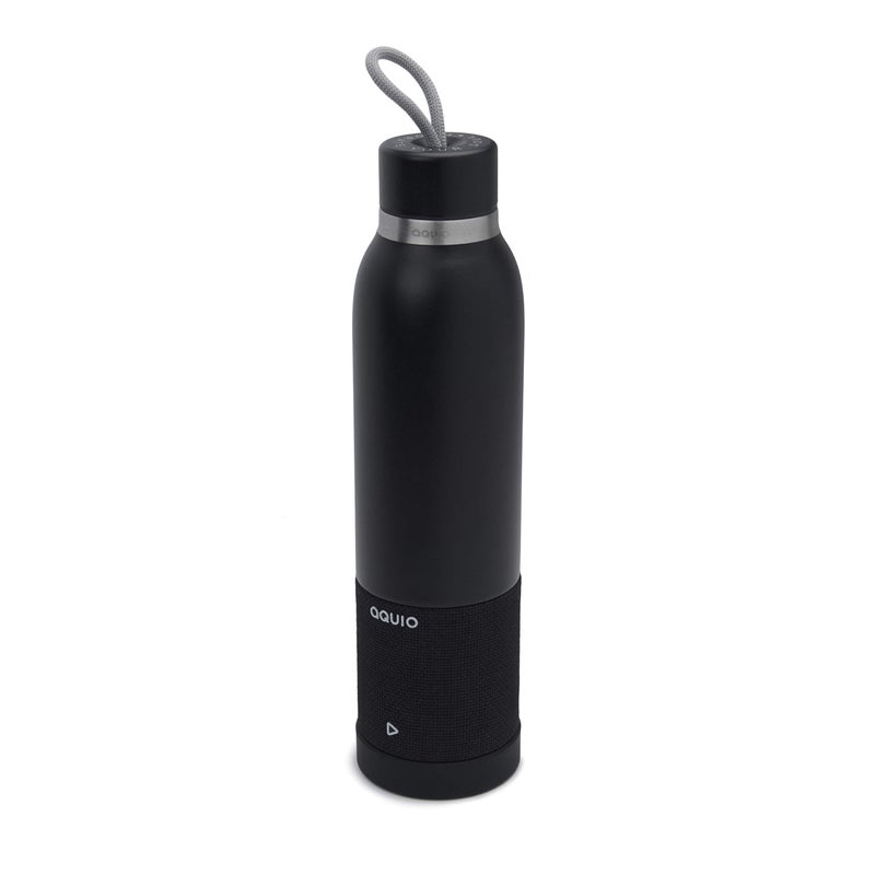 Aquio IBTB2BB Doublewall Steel Insulated Hydration Bottle with Rechargeable Bluetooth Wireless Speaker Powered by iHome Midnight Midnight Black