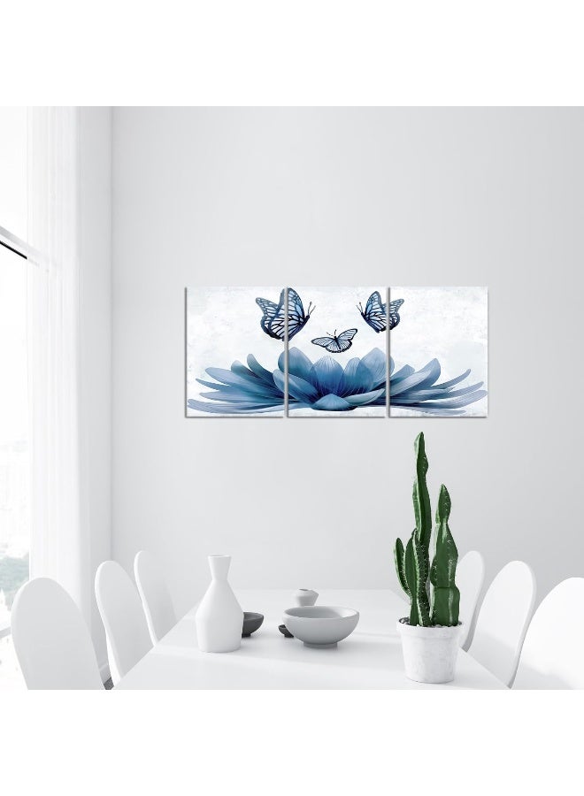 Home Trove Sechars 3 Piece Lotus Flower Wall Art Abstract Navy Blue Floral With Butterfly Painting Canvas Prints Zen Artwork For Home Office Living Room Bathroom Decor  - Image 5