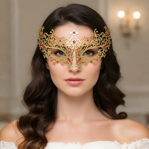 Coddsmz Laser Cut Metal Women's Masquerade Mask Venetian Party Mardi Gras Halloween Mask (Gold -2) - Image 4
