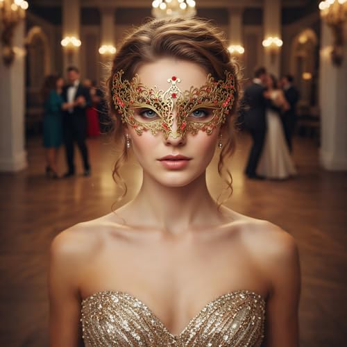 Coddsmz Laser Cut Metal Women's Masquerade Mask Venetian Party Mardi Gras Halloween Mask (Gold -2) - Image 3