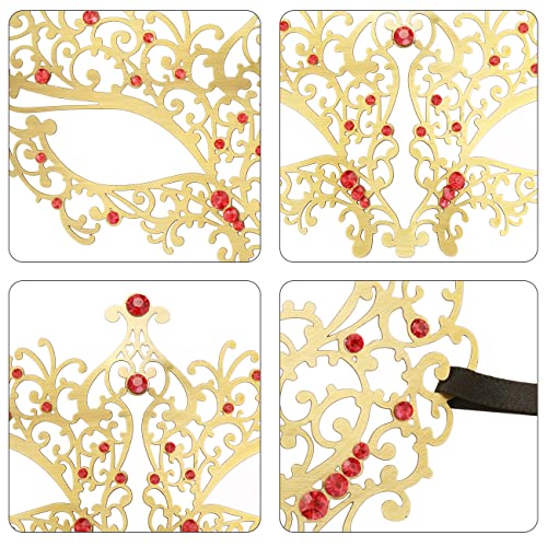 Coddsmz Laser Cut Metal Women's Masquerade Mask Venetian Party Mardi Gras Halloween Mask (Gold -2) - Image 5