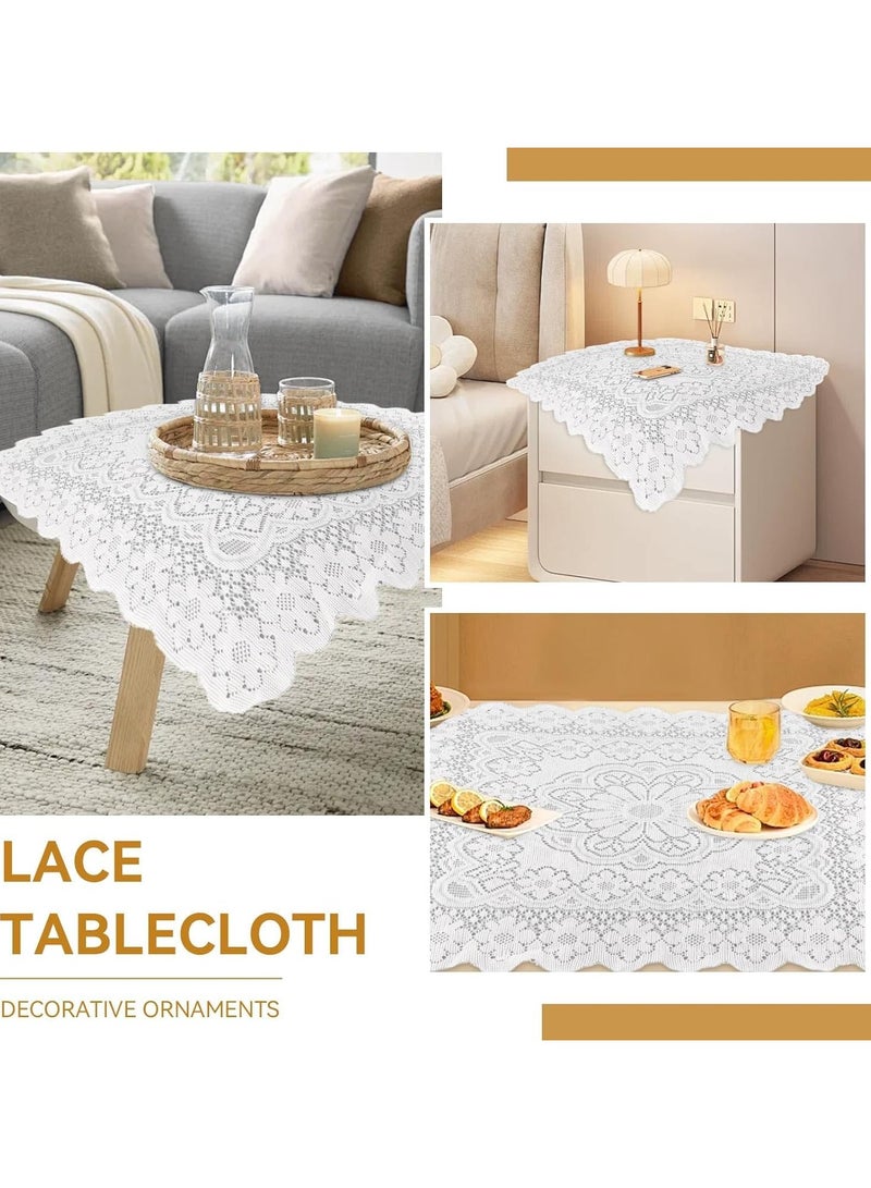 ثمانية فيبيهاوس مفرش طاولة، مفرش سفرة مطرز بنقشة زهور، غطاء طاولة قهوة قطني، مفرش طاوله ابيض مزخرف من الدانتيل المزخرف بشرابة للأماكن الخارجية والداخلية (أبيض، 90 × 90 سم مفرش طاولة طعام) غطاء طاولة طعام مفرش ابيض طاوله - Image 2