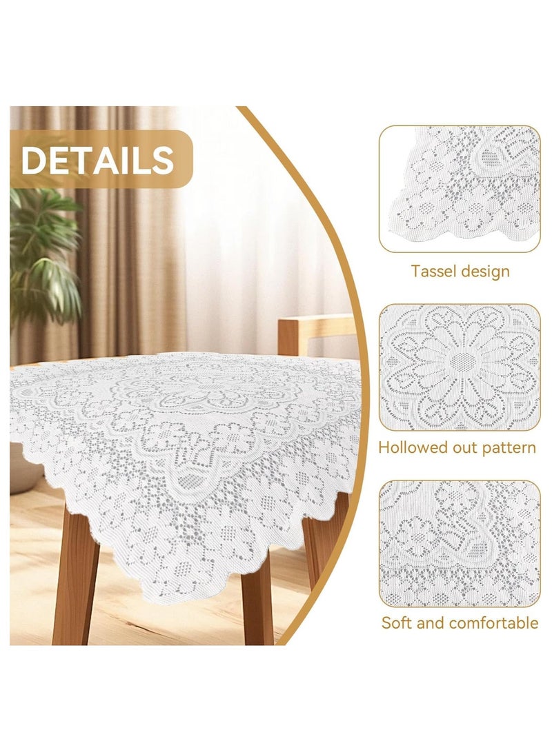 ثمانية فيبيهاوس مفرش طاولة، مفرش سفرة مطرز بنقشة زهور، غطاء طاولة قهوة قطني، مفرش طاوله ابيض مزخرف من الدانتيل المزخرف بشرابة للأماكن الخارجية والداخلية (أبيض، 90 × 90 سم مفرش طاولة طعام) غطاء طاولة طعام مفرش ابيض طاوله - Image 3