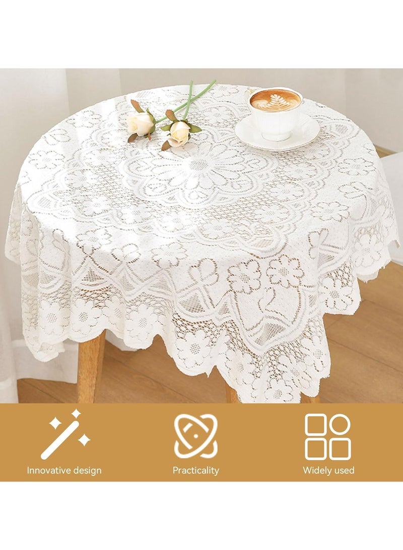 ثمانية فيبيهاوس مفرش طاولة، مفرش سفرة مطرز بنقشة زهور، غطاء طاولة قهوة قطني، مفرش طاوله ابيض مزخرف من الدانتيل المزخرف بشرابة للأماكن الخارجية والداخلية (أبيض، 90 × 90 سم مفرش طاولة طعام) غطاء طاولة طعام مفرش ابيض طاوله - Image 4
