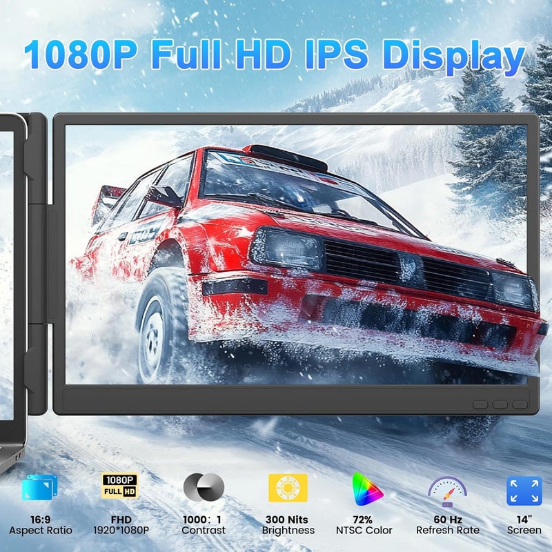 موسع شاشة الكمبيوتر المحمول KEFEYA، شاشة مزدوجة محمولة مقاس 14 بوصة بدقة FHD 1080P IPS، موسع شاشة كمبيوتر محمول محمول مع تشغيل فوري عبر USB-C/HDMI/USB-A لأجهزة الكمبيوتر المحمولة من 13 إلى 17 بوصة، يعمل مع Windows/MacBook/Switch/PS5 - Image 2