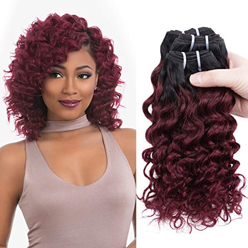 FASHION LINE 4 Bundles Deep Wave Short Bob Style Ombre 1B99J Virgin Human Hair Bundles 50g Two Tone Burgundy Red Brazilian Hair Weave 14