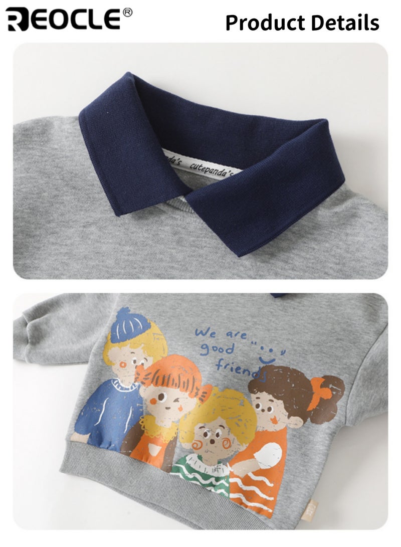 REOCLE Kid's Lapel Sweatshirt with Mock Two-Piece Design and Soft Comfort Unisex Polo Shirt with Autumn Warmth for Children Daily Wear - Image 5