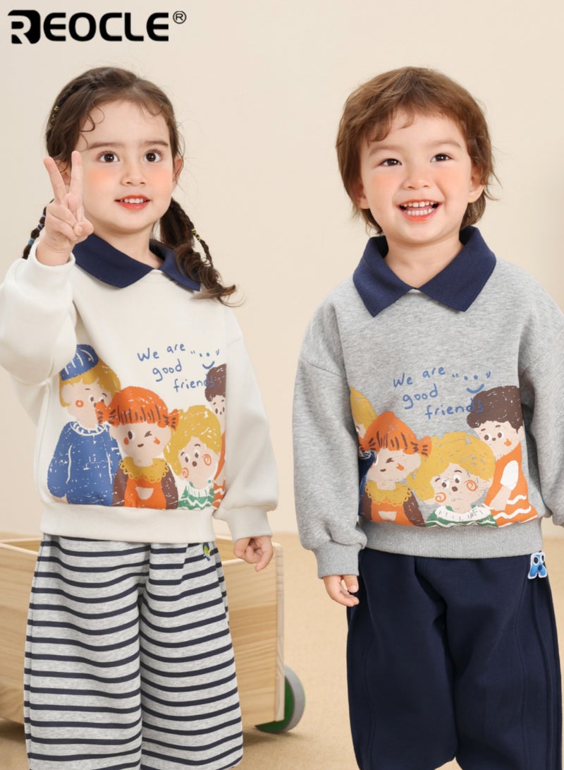 REOCLE Kid's Lapel Sweatshirt with Mock Two-Piece Design and Soft Comfort Unisex Polo Shirt with Autumn Warmth for Children Daily Wear - Image 4