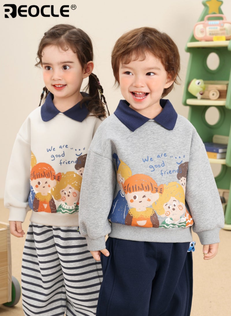 REOCLE Kid's Lapel Sweatshirt with Mock Two-Piece Design and Soft Comfort Unisex Polo Shirt with Autumn Warmth for Children Daily Wear - Image 3