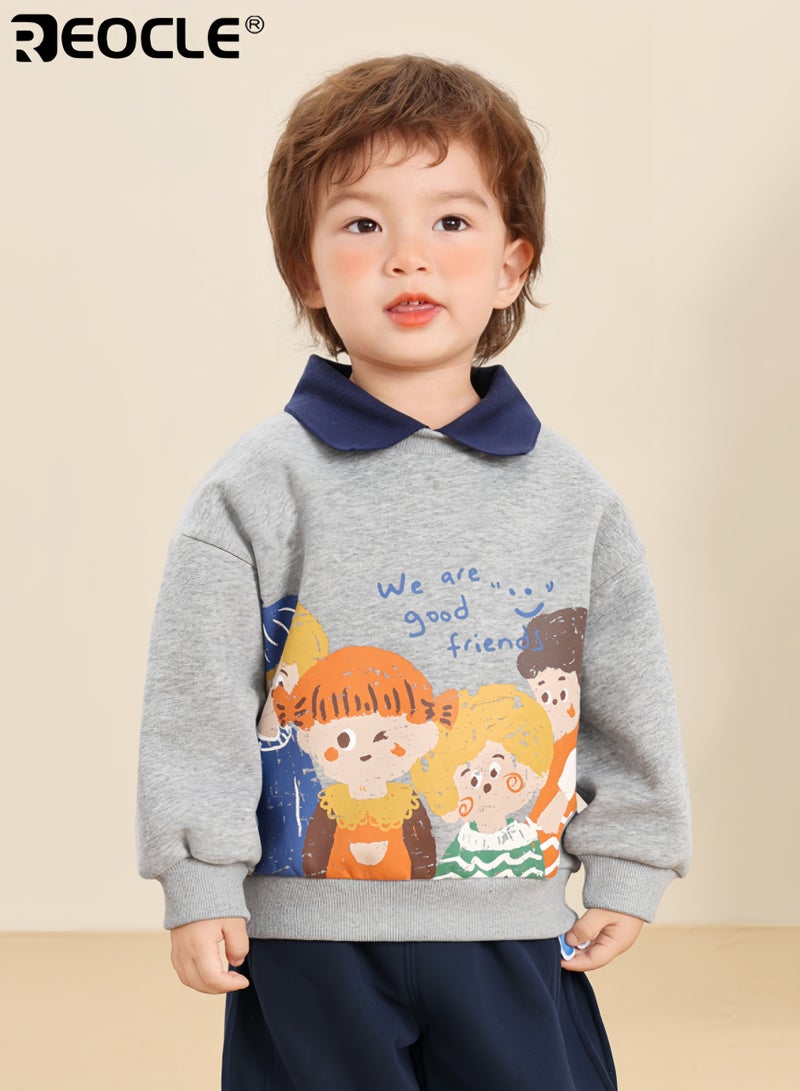 REOCLE Kid's Lapel Sweatshirt with Mock Two-Piece Design and Soft Comfort Unisex Polo Shirt with Autumn Warmth for Children Daily Wear - Image 1