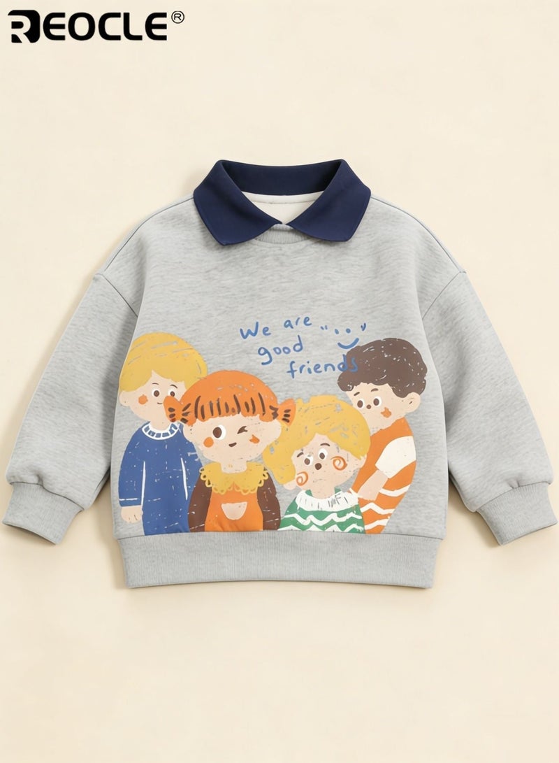REOCLE Kid's Lapel Sweatshirt with Mock Two-Piece Design and Soft Comfort Unisex Polo Shirt with Autumn Warmth for Children Daily Wear - Image 5