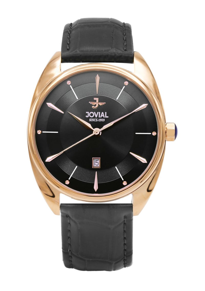 JOVIAL 5221 GRLQ 13 E Men's Watch, Black Dial, Quartz, Date Display, Leather strap,40mm - Image 1