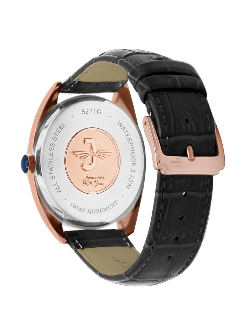 JOVIAL 5221 GRLQ 13 E Men's Watch, Black Dial, Quartz, Date Display, Leather strap,40mm - Image 3