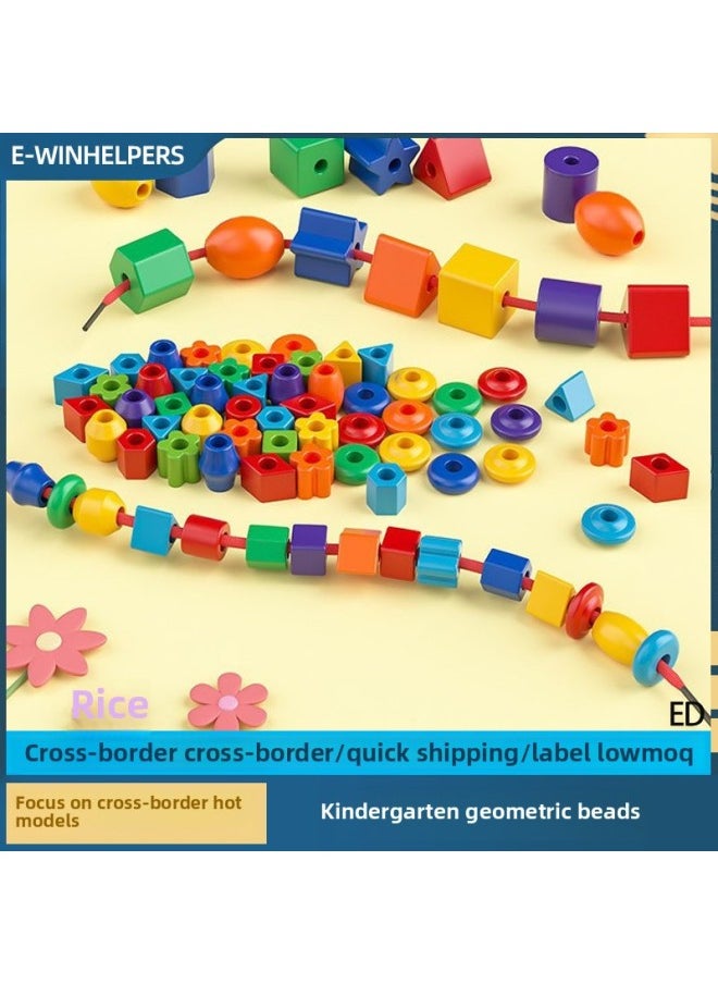 Generic - Kindergarten Geometric Size Beaded Intelligence Desktop Arm Fineness Toys Mosaic Building Blocks Hand-eye Threading-Color:Small Beads 435 Pieces In Box - Image 1