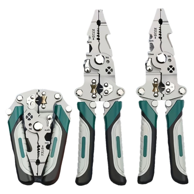 Green Heavy Duty 16 in 1 Electrician Tool Pliers All in One Wire Stripper Crimping Terminal Connector - Image 2