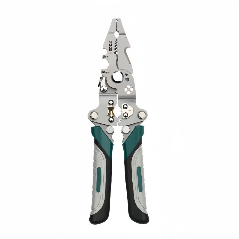 Green Heavy Duty 16 in 1 Electrician Tool Pliers All in One Wire Stripper Crimping Terminal Connector - Image 1