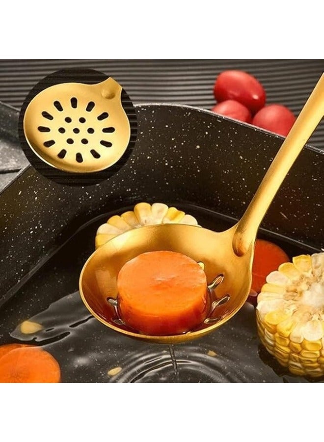 Happy Home Stainless Steel Perforated Cooking Spoon for Oil and Gravy Strainer Kitchen Cooking Tools 28cm - Gold - Image 5