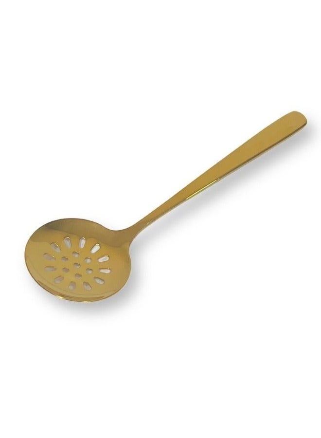 Happy Home Stainless Steel Perforated Cooking Spoon for Oil and Gravy Strainer Kitchen Cooking Tools 28cm - Gold - Image 4