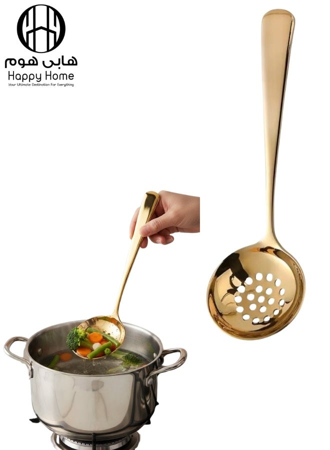 Happy Home Stainless Steel Perforated Cooking Spoon for Oil and Gravy Strainer Kitchen Cooking Tools 28cm - Gold - Image 1