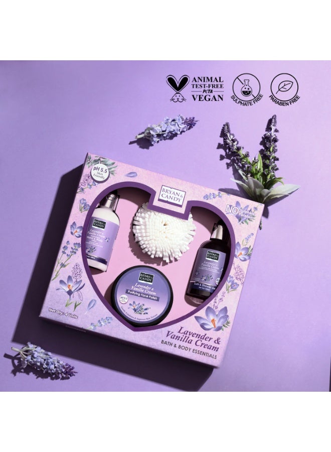 Bryan & Candy Bodycare Heart Collection Gift Set for Women - Lavender & Vanilla Cream (100% Vegan, pH 5.5 Skin Friendly) - Hand & Body Lotion 100ml, Bath & Shower Gel 100ml, Face Polish 100g - Image 2