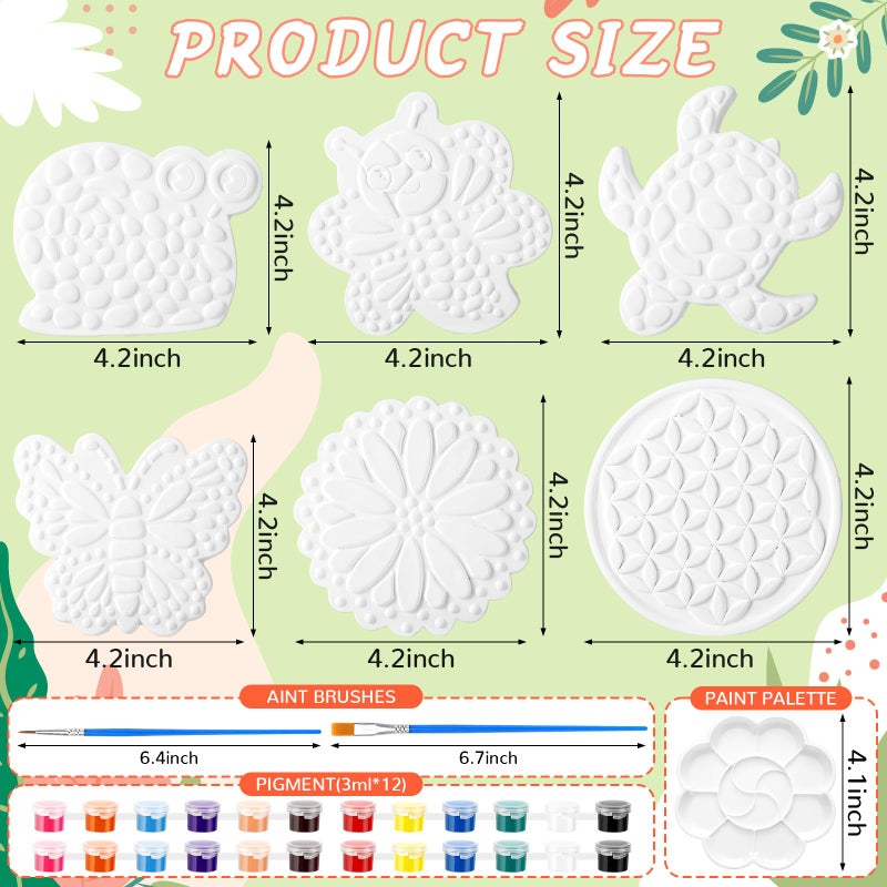 PullCrease 6 Pack Paint Your Own Plaster Stones Kids Arts and Crafts Painting Kit DIY Ceramic Craft Valentines Children Pottery Garden Outdoor Art Gifts Paint Set for Kids Ages 4-12 - Image 2