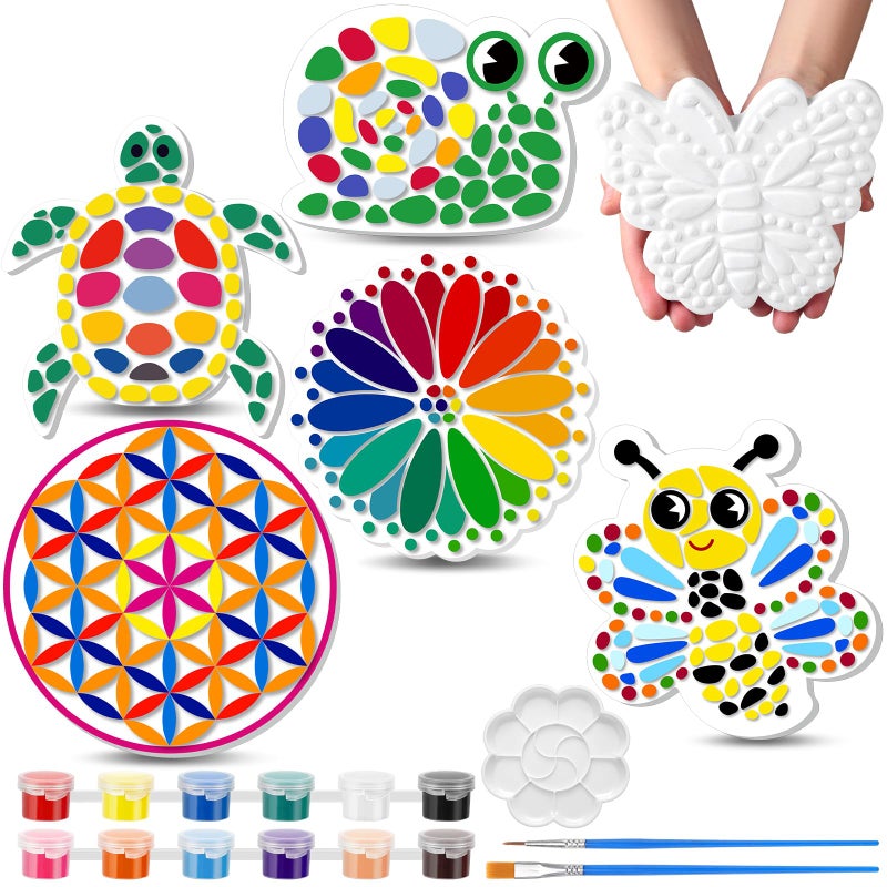 PullCrease 6 Pack Paint Your Own Plaster Stones Kids Arts and Crafts Painting Kit DIY Ceramic Craft Valentines Children Pottery Garden Outdoor Art Gifts Paint Set for Kids Ages 4-12 - Image 1