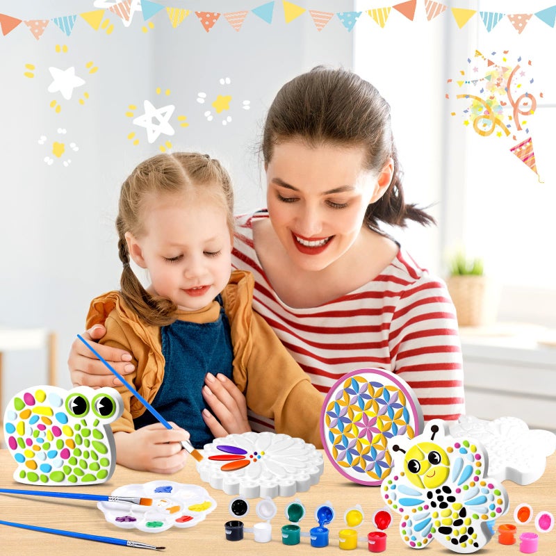 PullCrease 6 Pack Paint Your Own Plaster Stones Kids Arts and Crafts Painting Kit DIY Ceramic Craft Valentines Children Pottery Garden Outdoor Art Gifts Paint Set for Kids Ages 4-12 - Image 5