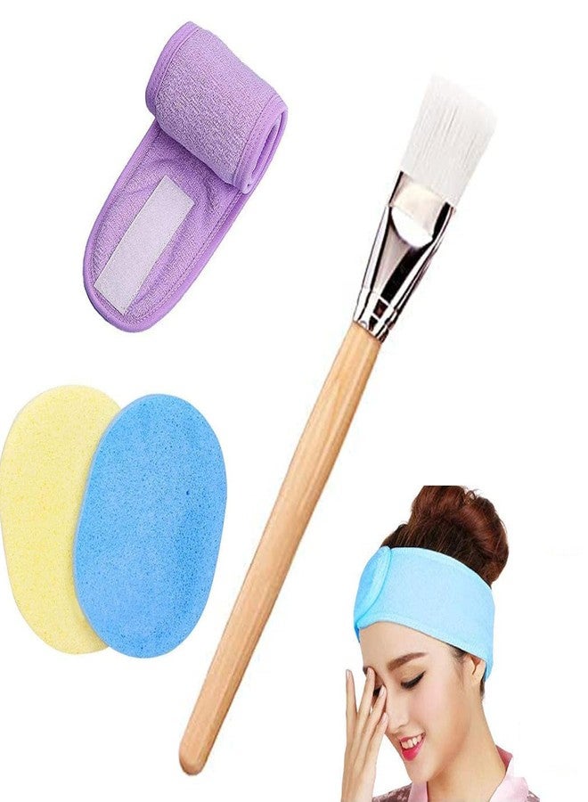 Onward Professional Face Pack Wooden Brush with Headband and Facial Cleansing Sponge Combo Facial Mask Applicator Brush Cosmetic Foundation Puff Face Cleaning Makeup Remover Tools - Image 1