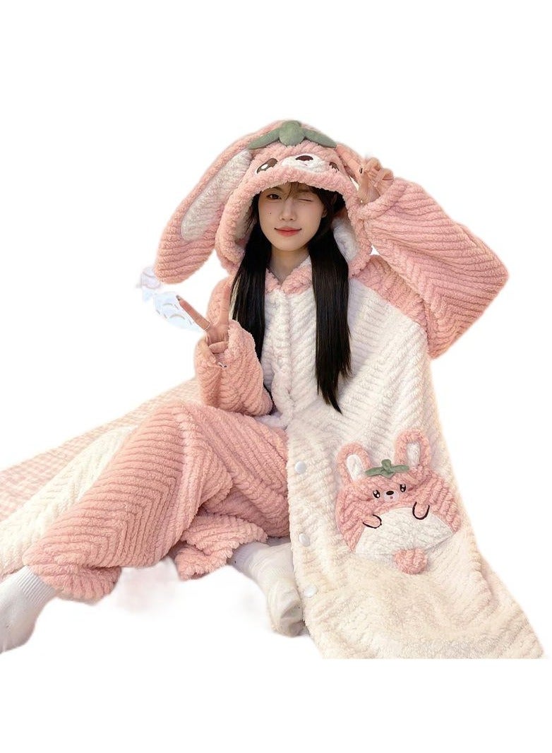 KUYING Winter jacquard large V velvet pajamas with a two-piece hooded set for home wear and pajamas - Image 1