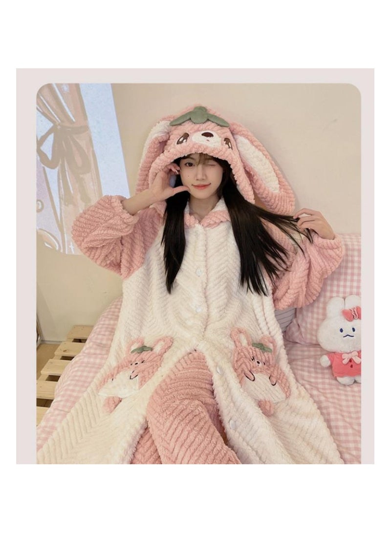 KUYING Winter jacquard large V velvet pajamas with a two-piece hooded set for home wear and pajamas - Image 2