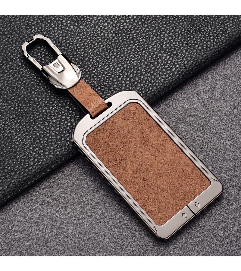 Brown Card Case For Tesla Model 3 Model Y Zinc Alloy Key Cover With Sports Car Buckle - Image 1