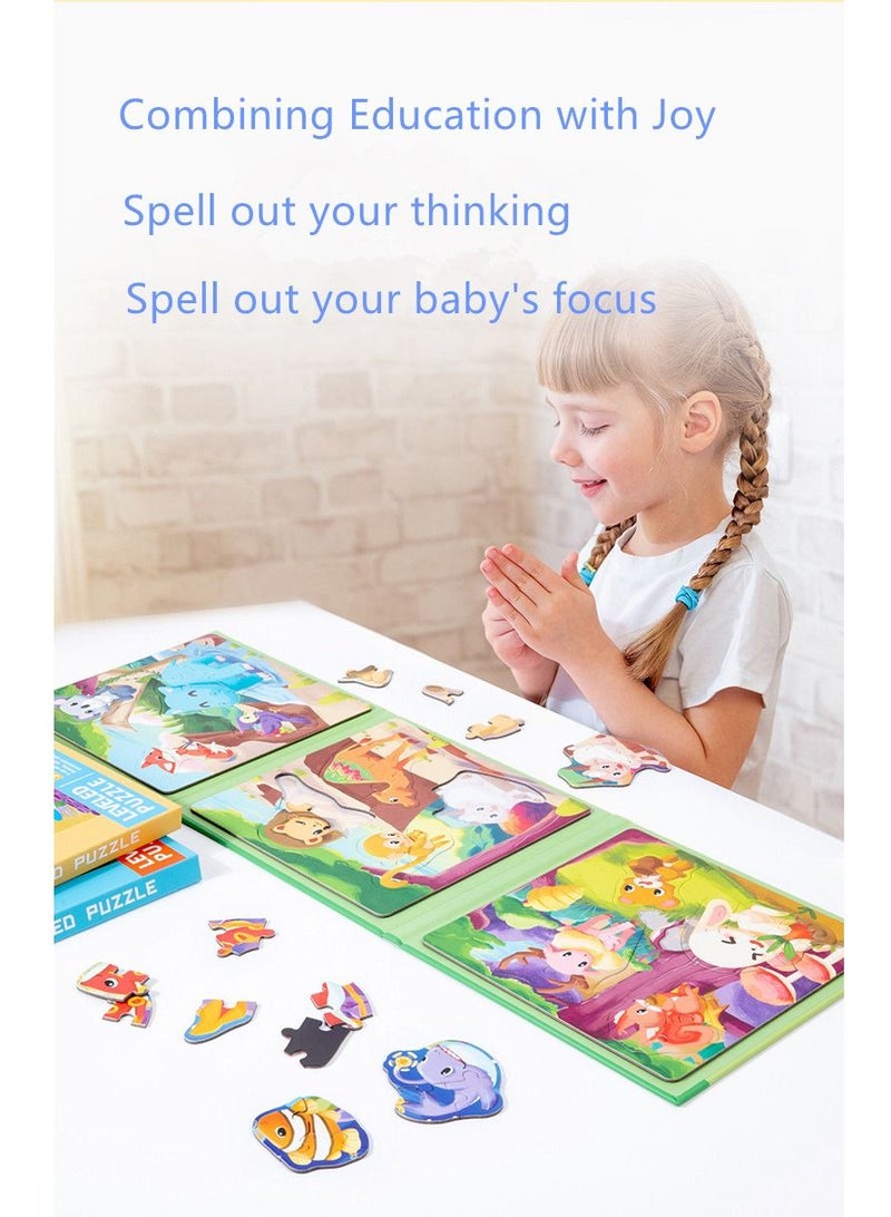NIBEMINENT 45 قطعة من ألغاز الأطفال ألغاز تعليمية للأطفال في مرحلة ما قبل المدرسة ألغاز تعليمية عن الحيوانات ألغاز خشبية للأطفال تعليم وتنمية مهارات التعلم - Image 3