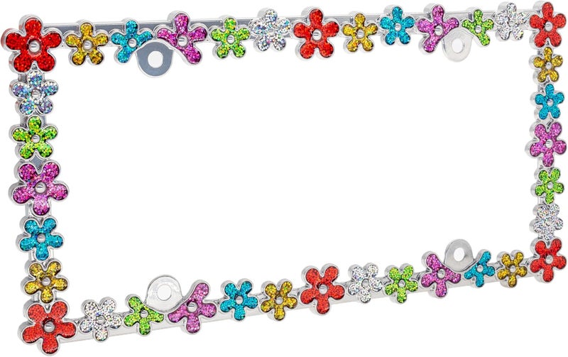 CRAFTHOME 3D Shining Daisy Wrenth License Plate Frame from Pure Zinc Alloy Metal Perfect Plate Holder, Chrome with Colorful Glitter - Image 4