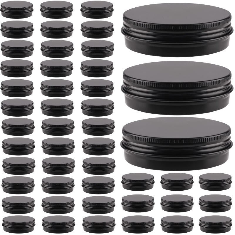 OBKJJ 48 Pcs Aluminum Round Cans with Lid 2 Oz Metal Tins Food Candle Containers with Screw Tops for Crafts Food Storage DIY black