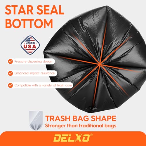 Delxo 55-60 Gallon Trash Bags, 100 Count – 0.9 Mil Medium Duty Garbage Bags, Durable & Puncture-Resistant Plastic Bolsas para basura, Perforated Design– Made in USA for Kitchen, Yard, Office (Black) - Image 4