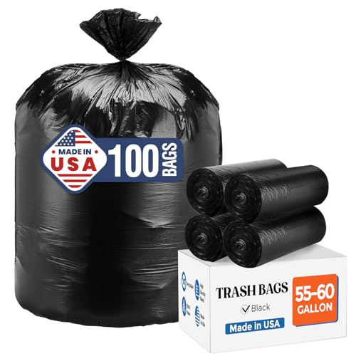 Delxo 55-60 Gallon Trash Bags, 100 Count – 0.9 Mil Medium Duty Garbage Bags, Durable & Puncture-Resistant Plastic Bolsas para basura, Perforated Design– Made in USA for Kitchen, Yard, Office (Black) - Image 1