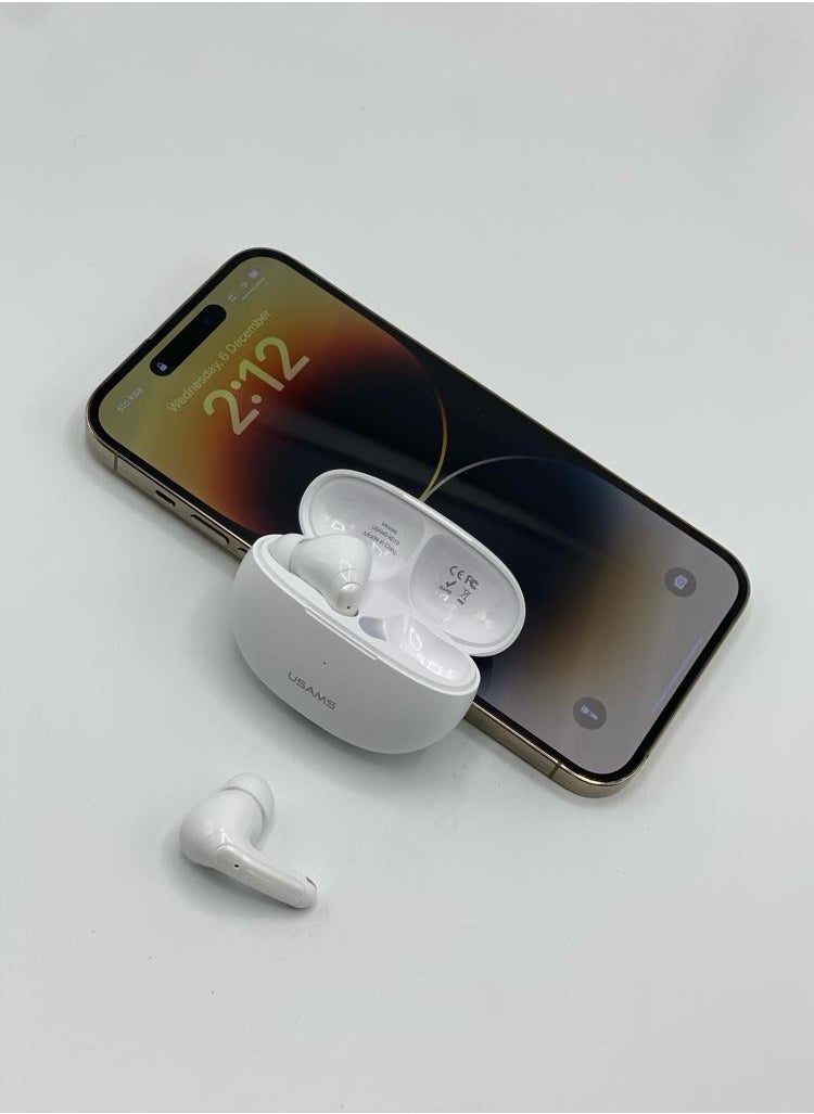 Usams AirPods Bluetooth 5.3, True Stereo Wireless Technology, 3D Surround Sound Quality, HD Phone Calls, Noise Canceling, 26 Hour Battery, White Color  - Image 2