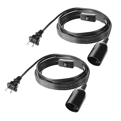 VSEER 2-Pack Extension Hanging Lantern Cord Cable UL 375W with E26 E27 Socket On/Off Button Pendant Lighting - (6 Feet Black) - Image 1