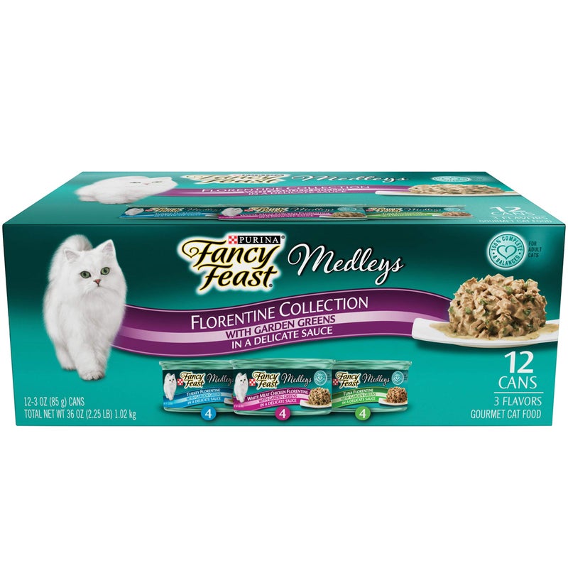 Fancy Feast Medleys Wet Cat Food Variety Pack, Florentine Collection, (12) 3 Oz Cans - Image 1