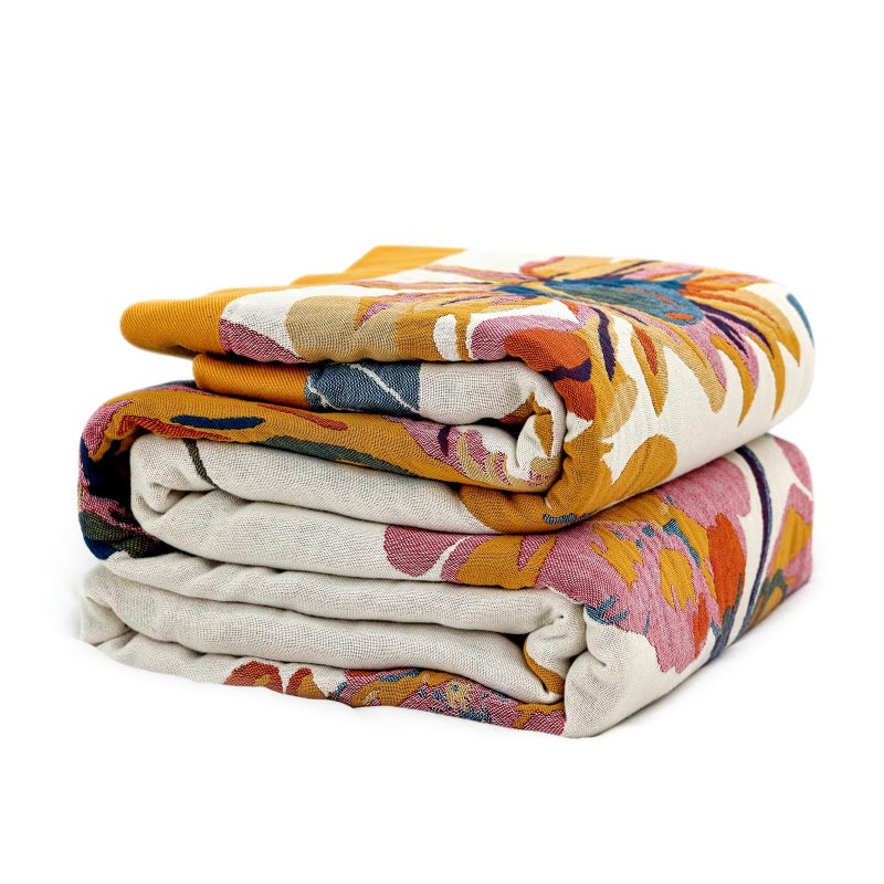 LUTBM King Throw Blanket for Bed 100% Cotton Boho Soft Rustic Quilt Butterfly and Floral Double Embroidery Breathable Spring Bed Blanket,90"x108" All Season Blankets for Bedding Couch Home Decor - Image 1