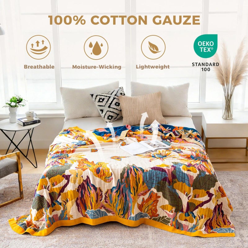 LUTBM King Throw Blanket for Bed 100% Cotton Boho Soft Rustic Quilt Butterfly and Floral Double Embroidery Breathable Spring Bed Blanket,90"x108" All Season Blankets for Bedding Couch Home Decor - Image 2