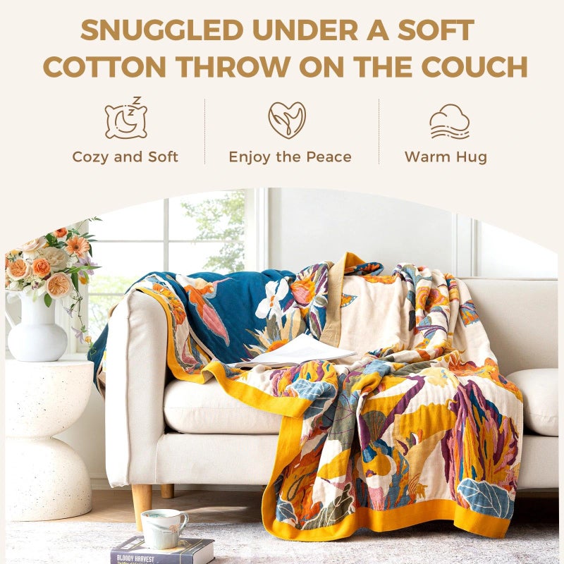 LUTBM King Throw Blanket for Bed 100% Cotton Boho Soft Rustic Quilt Butterfly and Floral Double Embroidery Breathable Spring Bed Blanket,90"x108" All Season Blankets for Bedding Couch Home Decor - Image 4